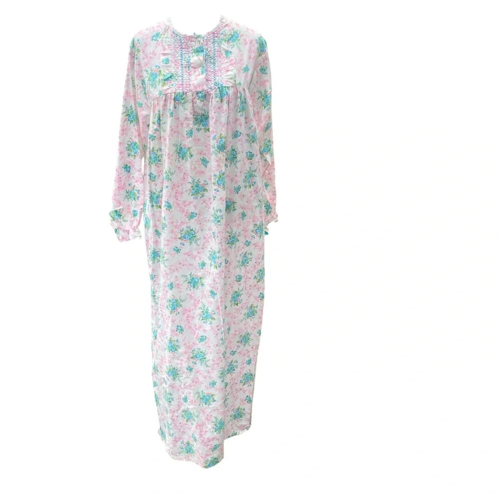 Floral Long Sleeve Nightgown - Pink and Green Vintage J C Penny GrandmaCore L‎